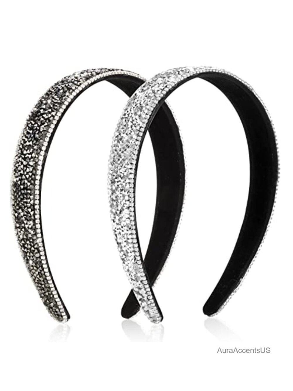 Rhinestone Headbands 2 Pack Wide Non Slip Bling Hair Accessories